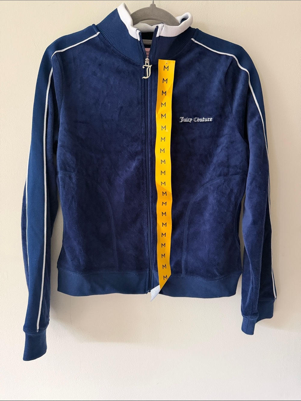 Juicy Couture Navy Velour Zip-Up Jacket with White Trim